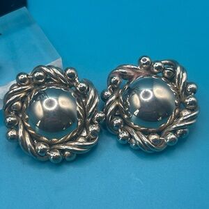Vintage Lg Silvertone Dome Clip Earrings Estate Find Statement